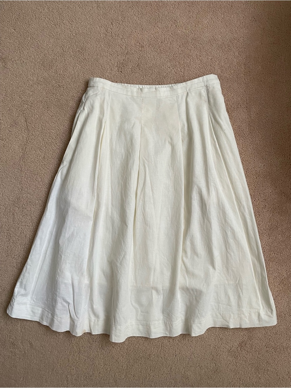Uniqlo Cream Cotton Linen A-Line Midi Skirt